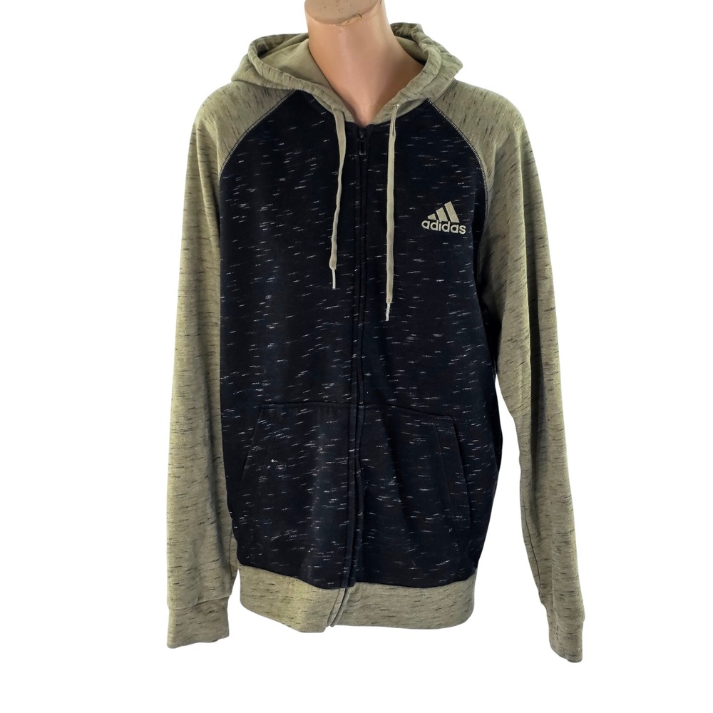 Adidas‎ Full Zip Hoodie Mens Medium Black Olive Space Dye Raglan Sporty H12178